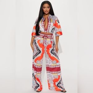 Right On Time Pant Set - Orange/combo